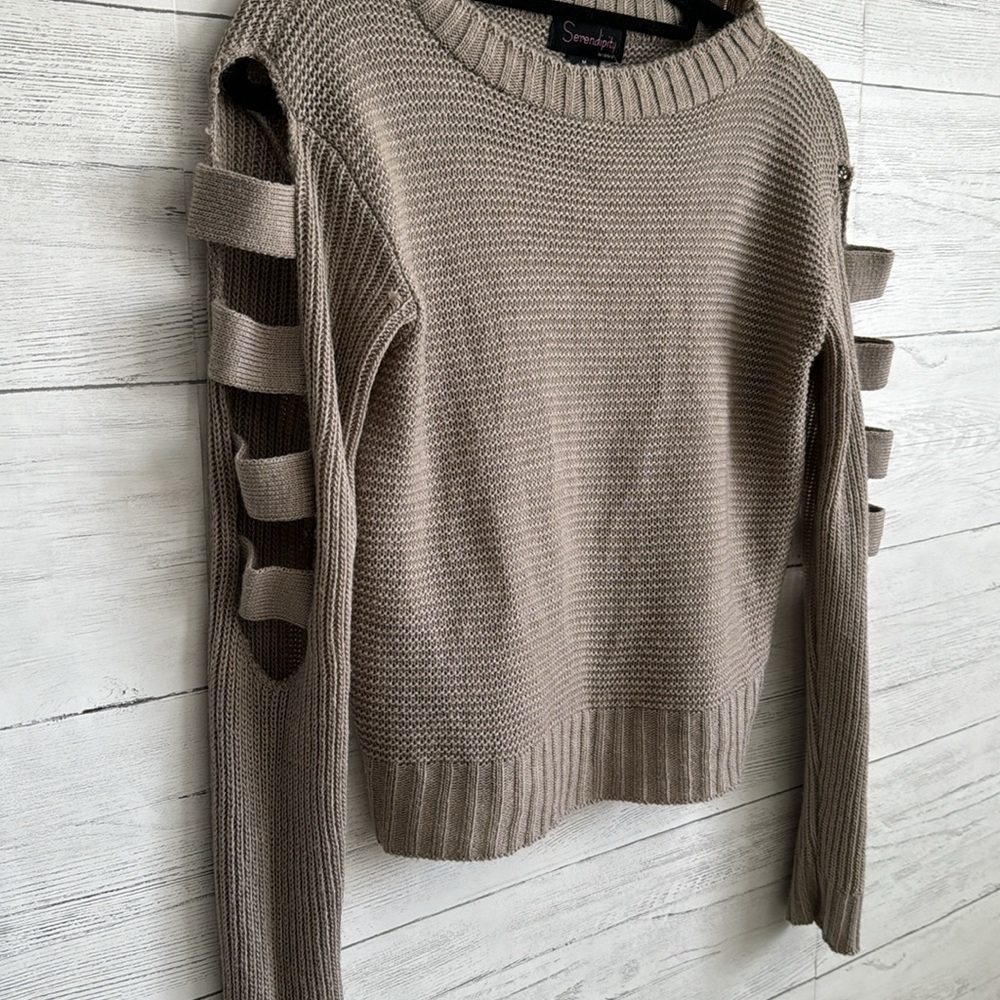 Serendipity By Victoria Brown Cut Out Side Long Sleeve Pullover Sweater | SIZE M - Picture 3 of 6